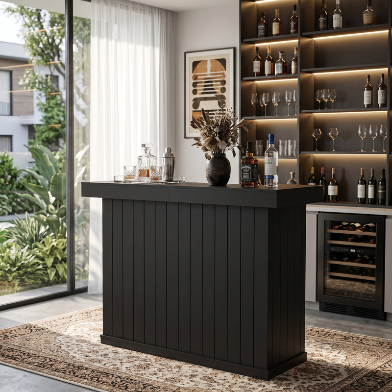 Armoire de bar 63 po avec mini réfrigérateur, porte-bouteilles, tablettes de rangement et comptoir de bar
