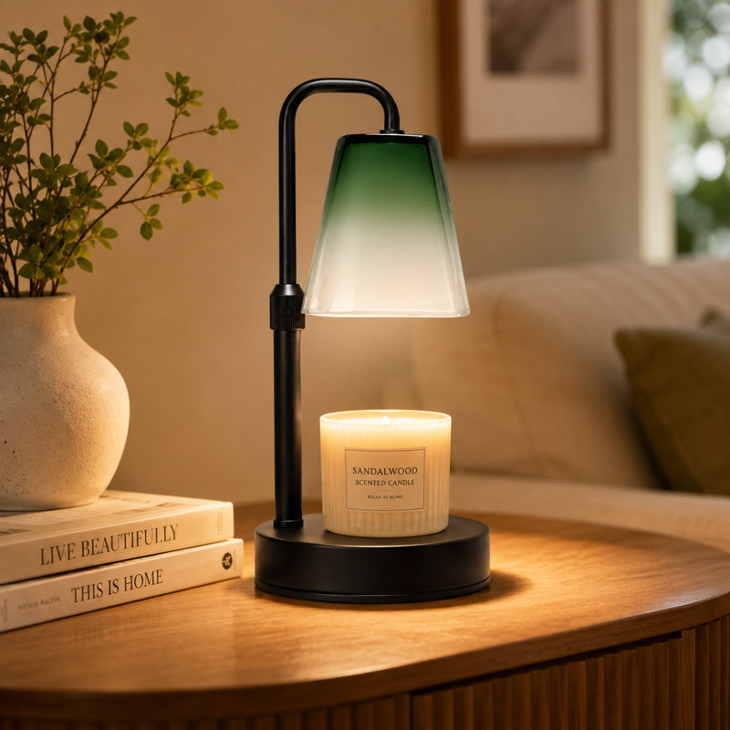 Lampe chauffe-bougie avec minuterie et variateur, brûleur à cire pour bougies parfumées en pot, cadeau de pendaison de crémaillère pour femme, hauteur réglable, chambre, cuisine, bureau, décoration esthétique (vert dégradé)