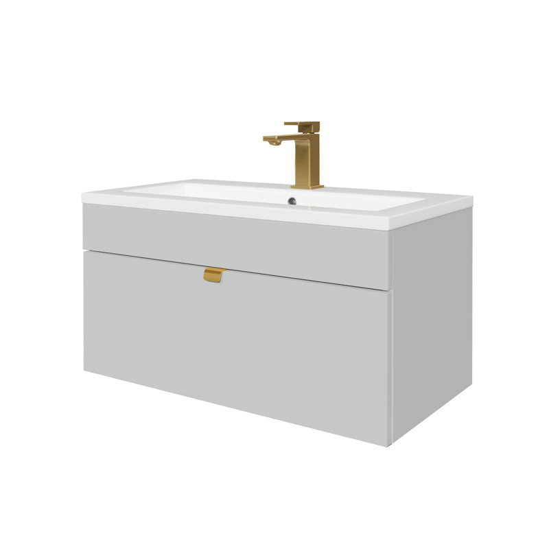 Loft Collection 30" Wall Mount Modern Bathroom Vanity - Canadian Grey / Gold Handles, 30", Canadian Gray / Gold