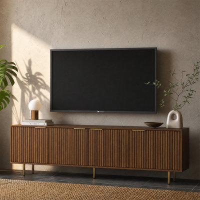 68.9" Fluted TV Stand for TVs up to 65", Entertainment Center with Storage Cabinets, Walnut