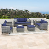 7 Pcs Patio Rattan Patio Set, Outdoor Wicker Chair with Side Table and Ottoman, Soft Zippered Cushions
