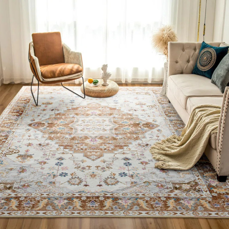 Carnegia Floral Area Rug, Rectangle 153 x 244 cm, Gold