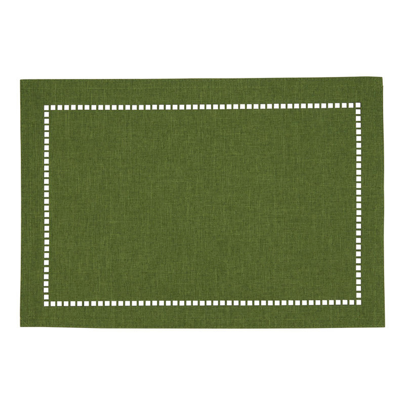 Green Polyester Laser-Cut Hemstitch Rectangle Placemats Set