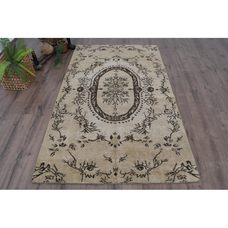 Tapis beige classique en laine patchwork 48,4 x 78,3 pouces