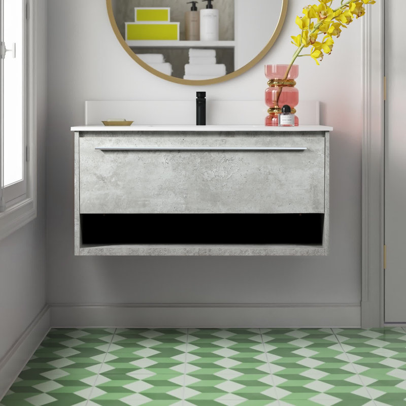 Ensemble de meuble-lavabo simple mural 40 po Roman, Blanc