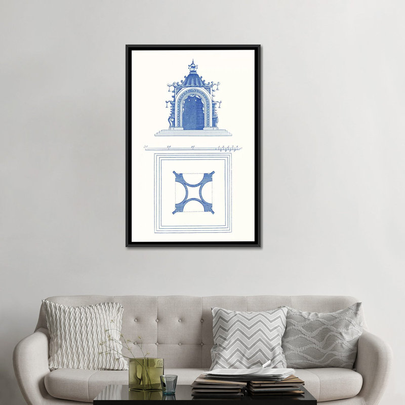 « pagode design iv », reproduction d’impression sur toile, H 48 po x l 32 po x P 1,5 po, Toile avec cadre noir