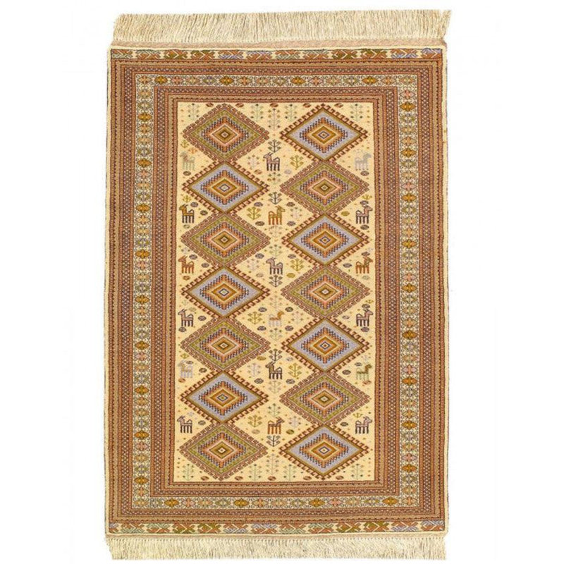 Tapis oriental ivoire en laine / coton rectangulaire fait à la main 4 pi x 5 pi 5 po Gartenbush