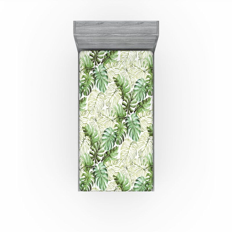 Drap-housse rustique Ambesonne, Twin Fitted Sheet, Réséda pâle, vert, blanc / floral