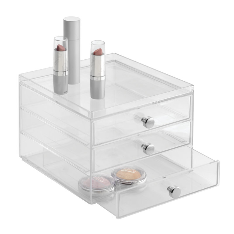 Clear Plastic 3-Drawer Slim Desk Organizer with Chrome Knobs