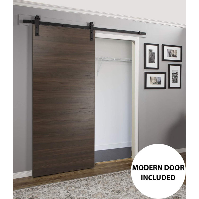Porte de grange affleurante en bois Planum avec trousse de quincaillerie d'installation, 28 po x 80 po, Chocolat