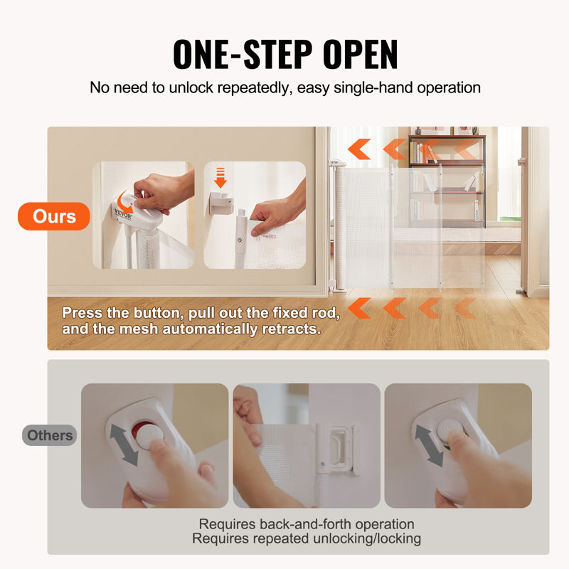 White Retractable Stairway Pet Gate with Plastic Mesh
