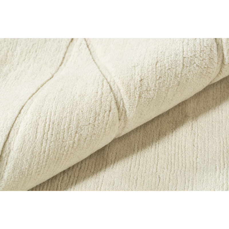 Fractal Hand Knotted Wool Geometric Area Rug in White, Rectangle 9' x 12'