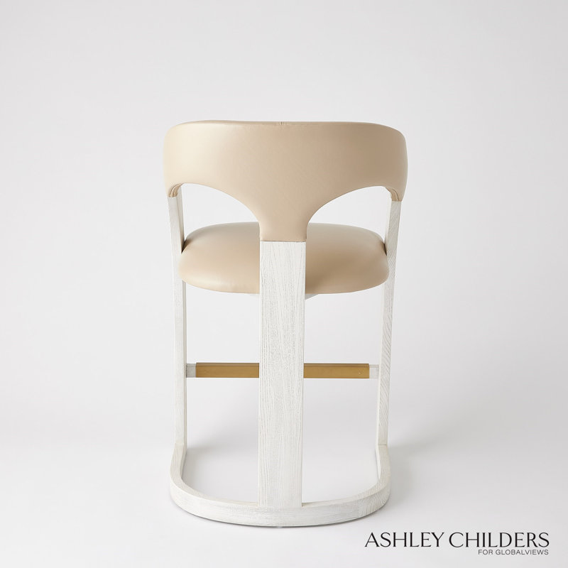 Antique Leather Delia Stool, Counter Stool (26.5" Seat Height), Beige/White