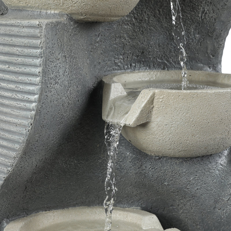 31.9'' H Modern Gray Hand Crafted Weather Resistant Outdoor Floor Fountain with Lights