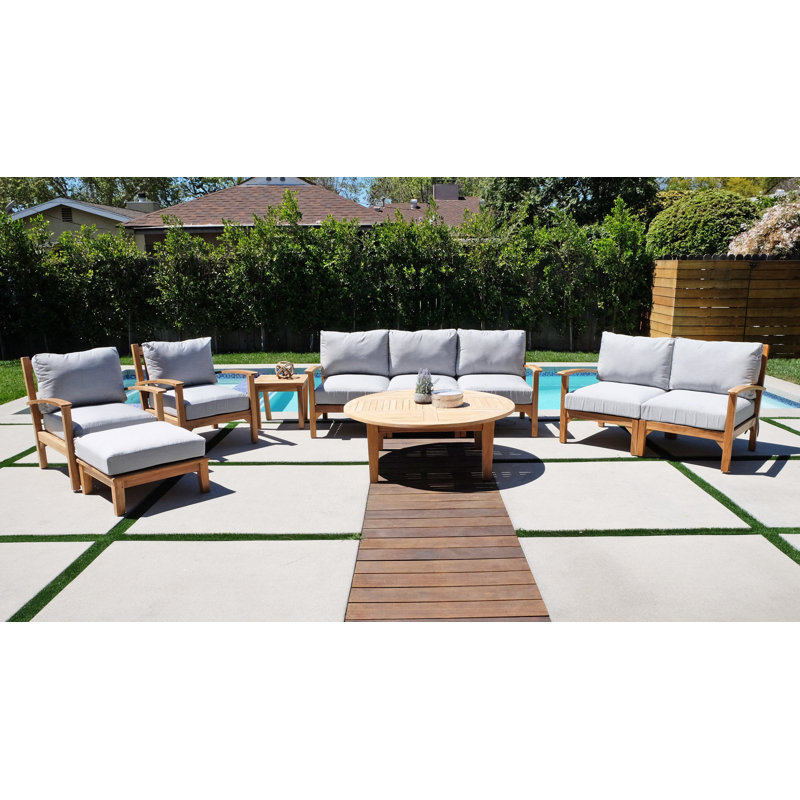 Ensemble de conversation en teck avec coussins Sunbrella 7 pièces Huntington, Sunbrella® granit