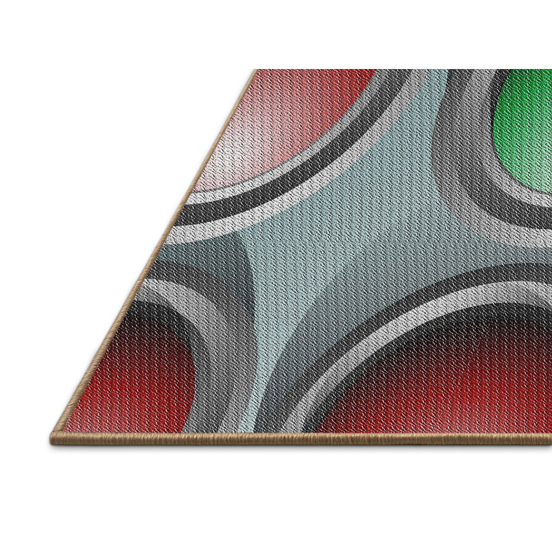Tapis à motifs vert / gris / rouge, Rectangulaire 2 pi x 3 pi