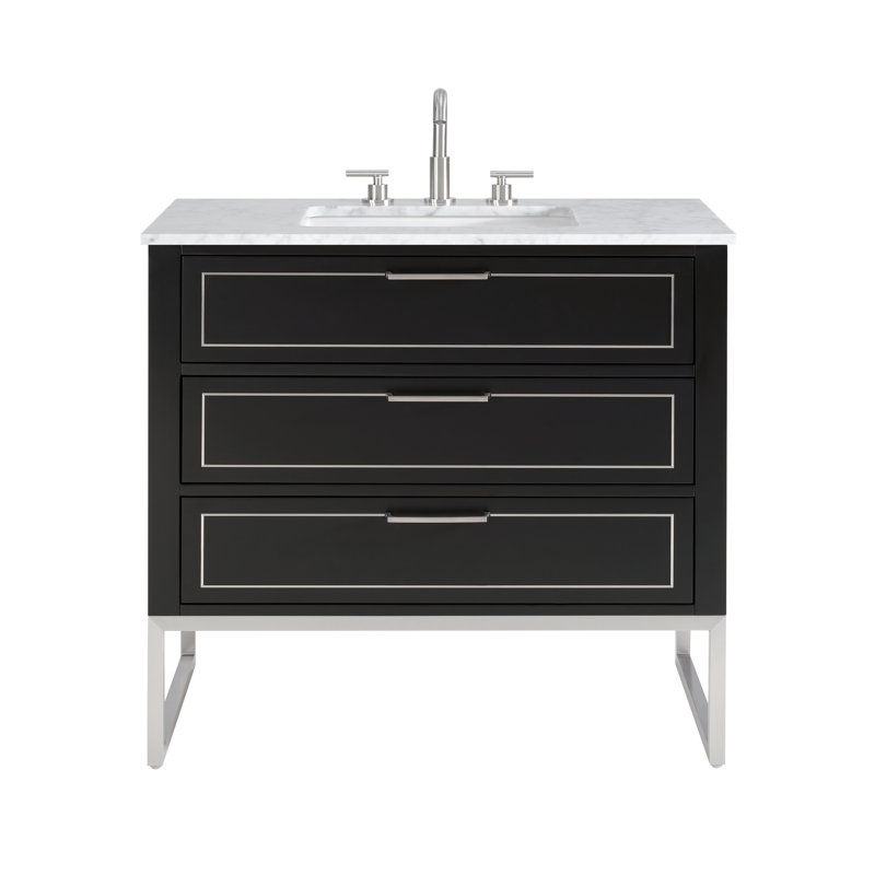 Markham 36'' W Single Vanity, Midnight Black, Carrara Marble, Brushed Nickel