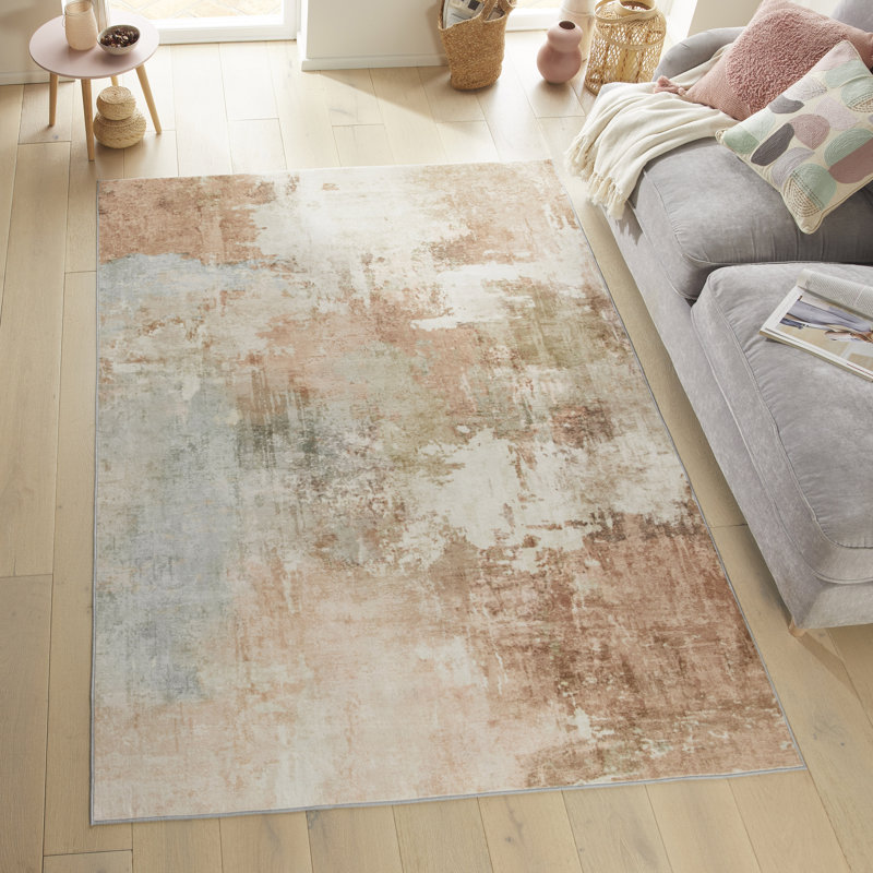 Abstract Peach Washable/Stain Guarded Area Rug , Rectangle 120 x 180 cm