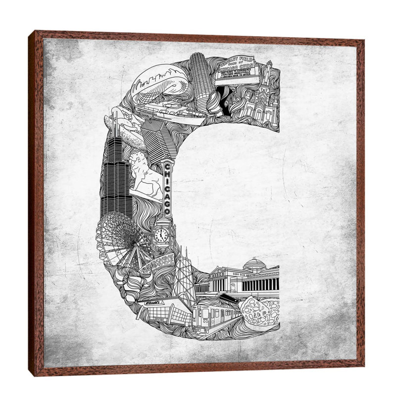 Chicago - Print on Canvas, 45.72 cm H x 45.72 cm W, Brown Floater Framed