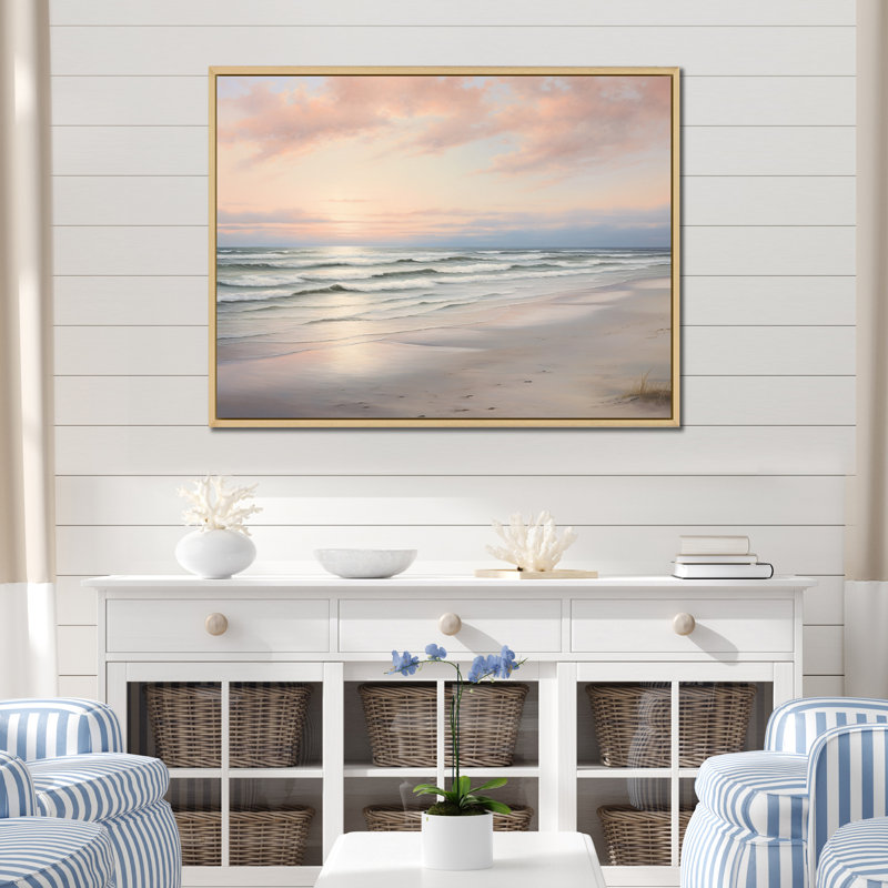 «Beach Serenity Gentle Pink Pastel Sunrise - Coastal Beach», reproduction sur toile, H 30 po x l 40 po x P 1,5 po