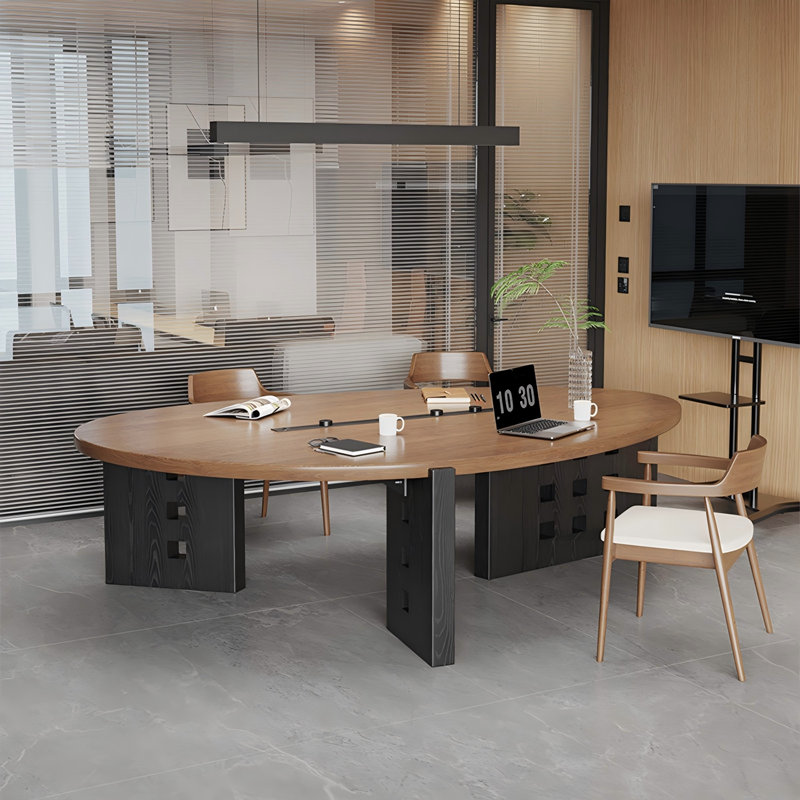 Petite table de conférence ovale en bois massif 70,87 "avec prise pour rail électrique, bureau de commerce