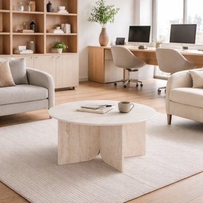 Modern Travertine Finish Square Coffee Table 70cm