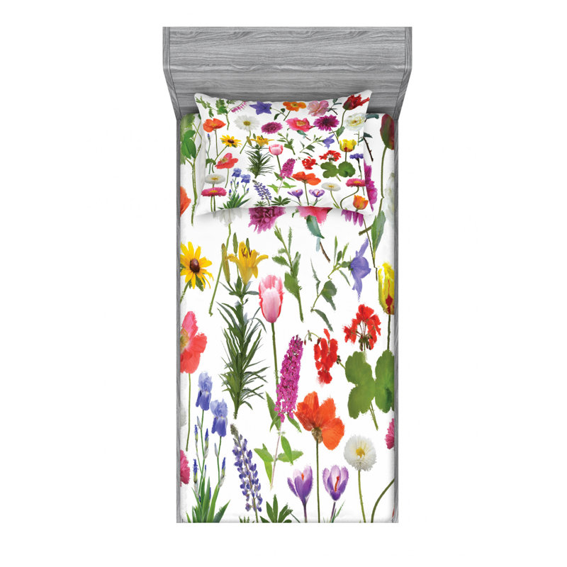 Microfiber Floral Sheet Set, Twin XL Sheet Set with 1 Pillowcase