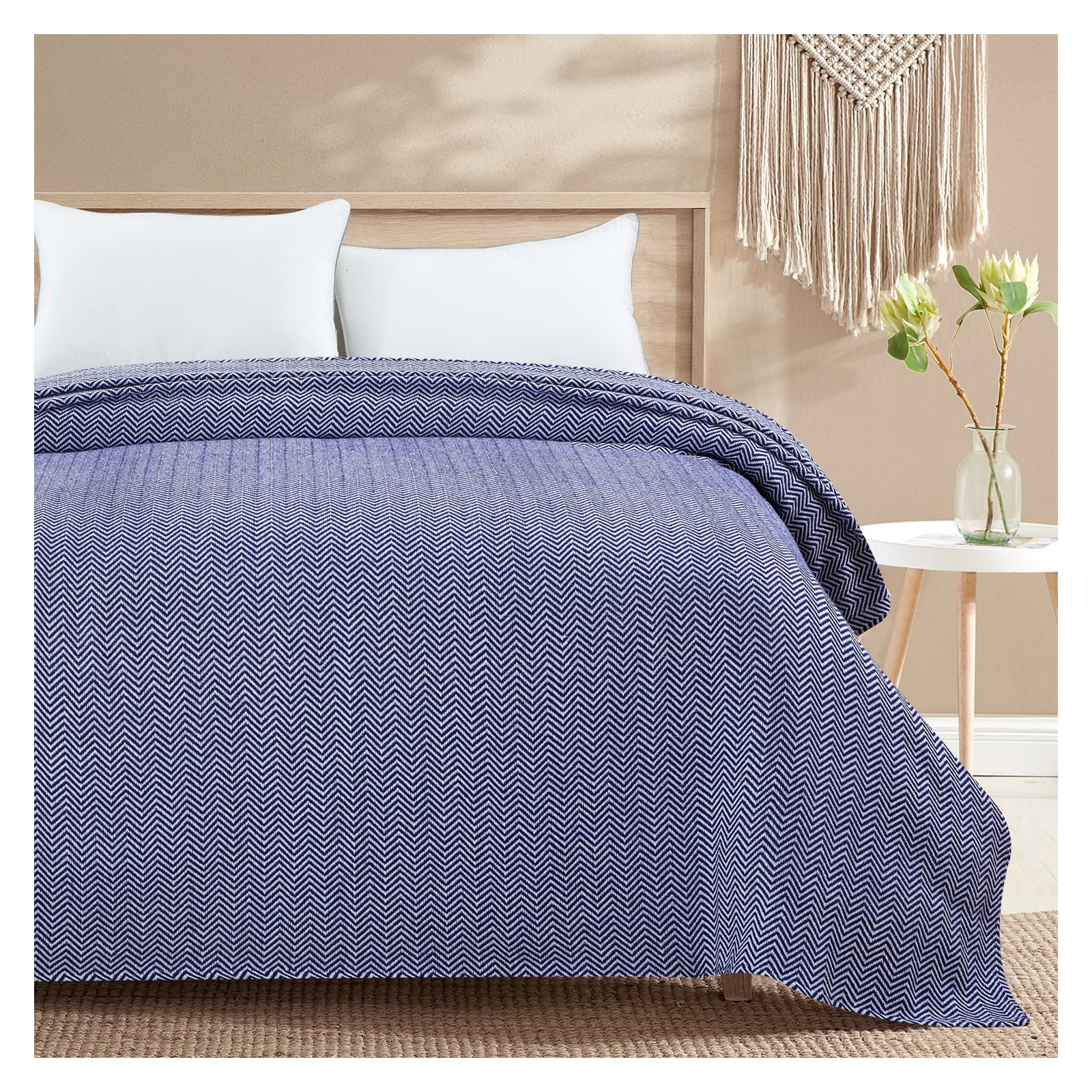 Basilia 100% Cotton Hand Woven Throw Blanket, King, Navy