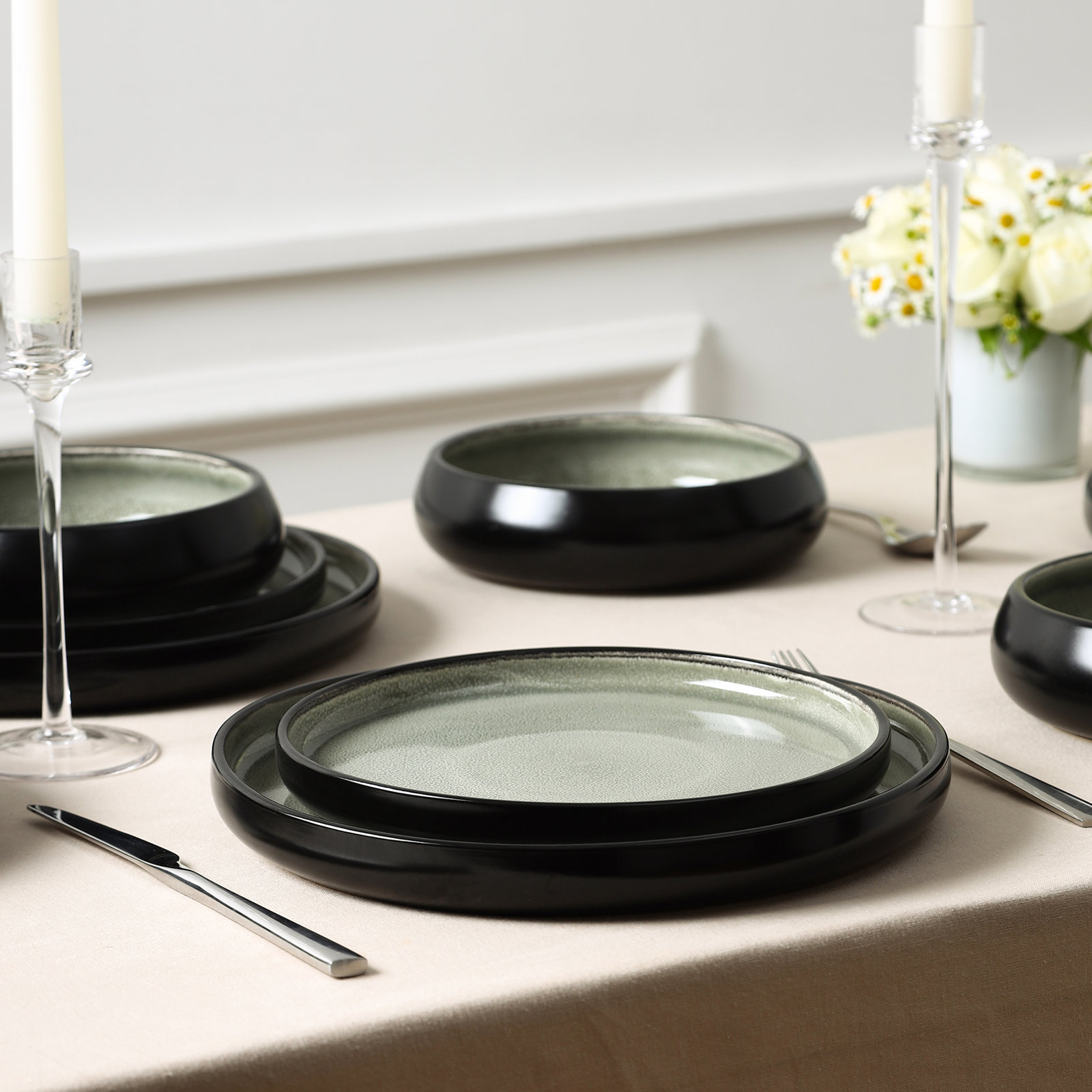 Lagoon Stoneware Dinnerware Set, Green