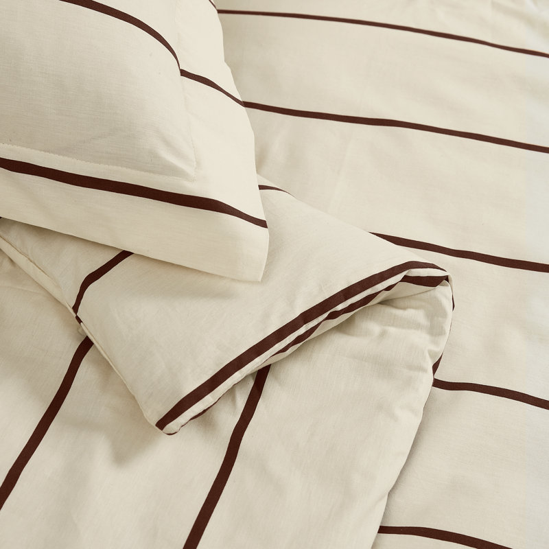 Brooklyn Loom Hayward Stripe Duvet Set, Ivory/Brown, King Duvet Cover + 2 King Shams