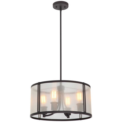 Mini-luminaire suspendu d'intérieur 4 lumières avec abat-jour tambour en polymère semi-transparent blanc Concerto