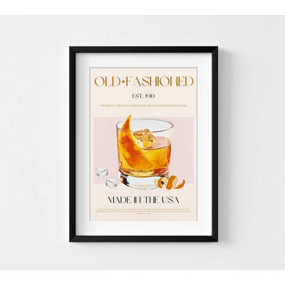 Cocktail à l'ancienne - Boisson whisky classique | Reproduction encadrée fabriquée à la main
