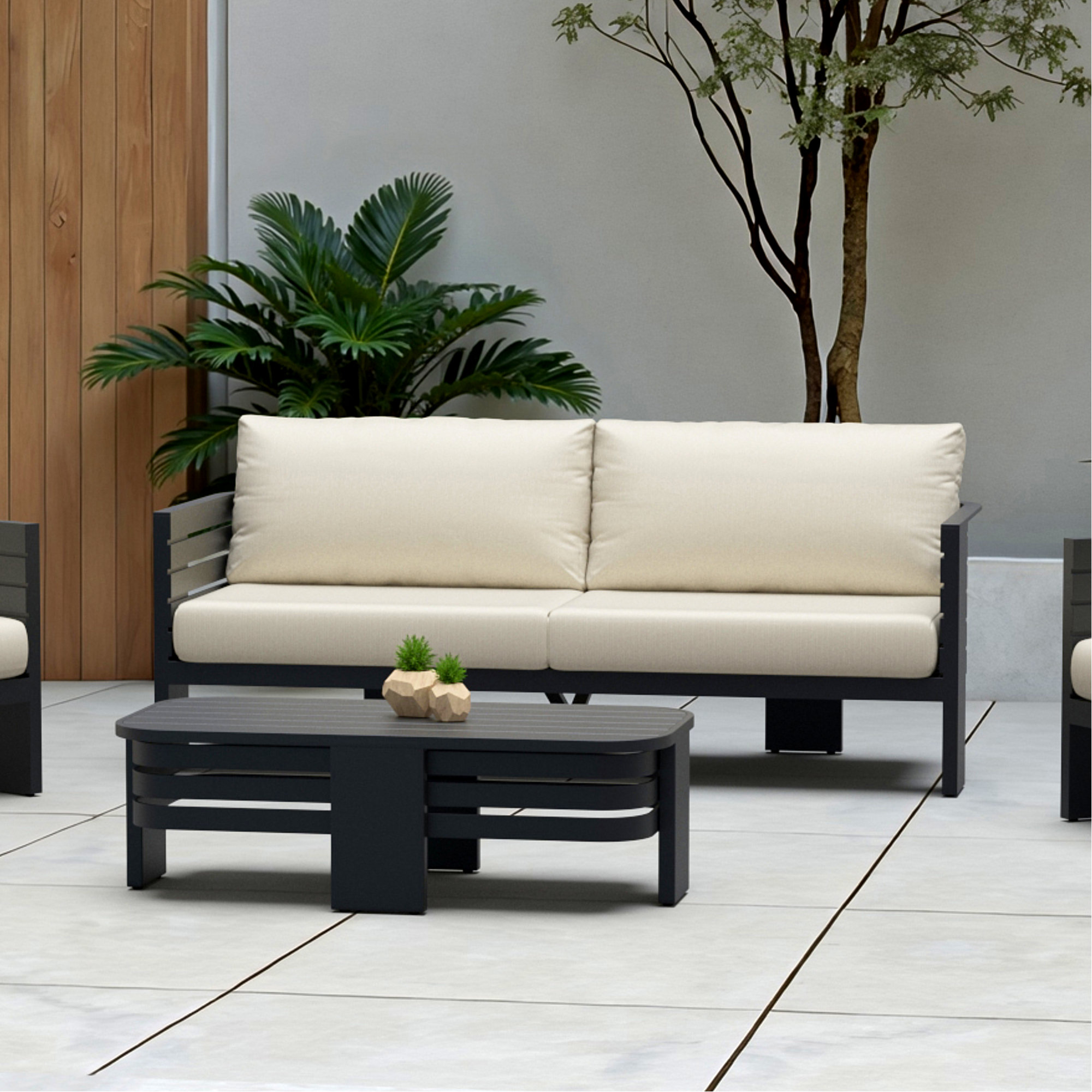 Ari 80In Outdoor Patio Sofa, Olefin Linen