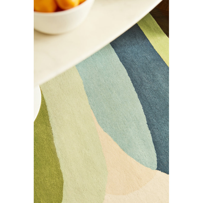 Elliptic Wool Striped Area Rug in Blue/Ivory/Yellow, Rectangle 4'7" x 6'7"