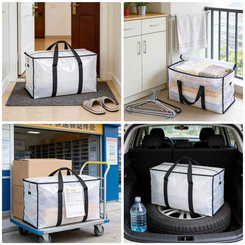 Heavy-Duty Oversized Moving Bags With Reinforced Handles, 24 Gallon Clear Storage Totes For Clothes, Moving Supplies, And Home Organization, 6-Pack