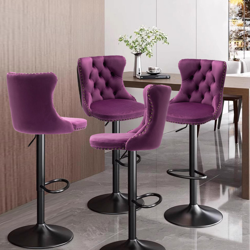 Tabourets de bar modernes et rembourrés en velours pivotant noir (ensemble de 4), Mauve, 4