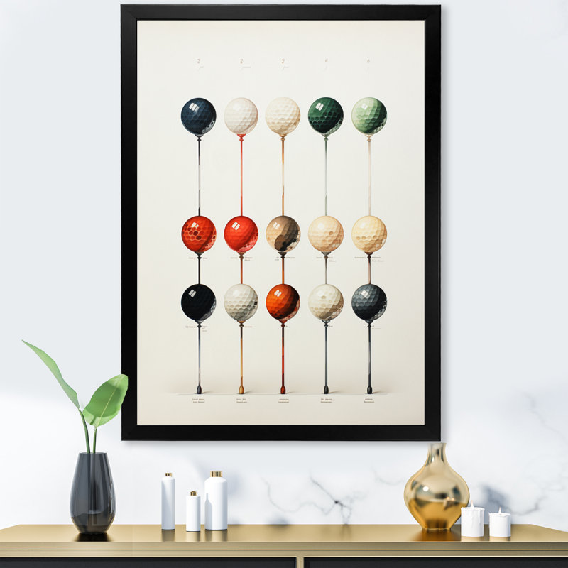 Palaichori Minimalisme Golf Tees IV - Art mural encadré de golf, H 32 po x l 16 po x P 1 po, Cadre photo noir