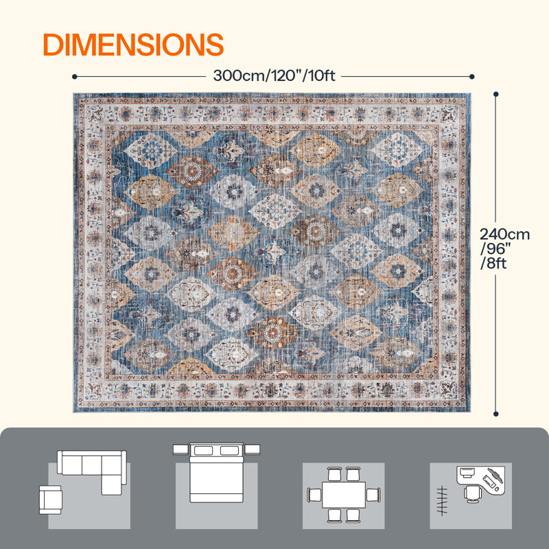 Washable Non-Slip Area Rug, Rectangle 8' x 10'