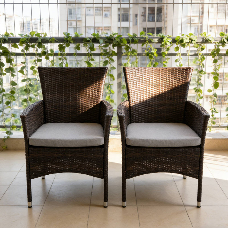 Ensemble de 2 chaises de salle à manger d'extérieur en osier PE multibrown - style clémentine pour le jardin