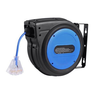 Heavy Duty Retractable Extension Cord Reel 80ft, 12AWG SJTOW Wall Mount Power Cord with Lighted 3-Outlet Socket & Overload Protection