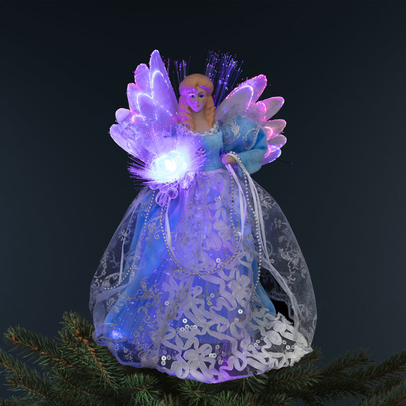 Lighted Fiber Optic Angel Christmas Tree Topper - 12" - Blue And White