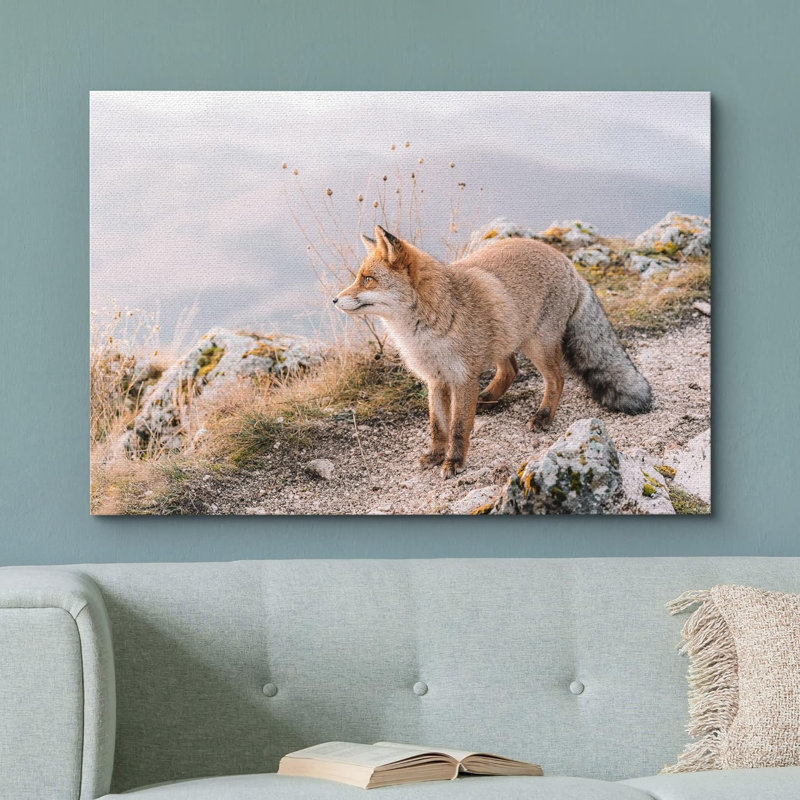 Animaux, montagne, vallée, campagne, renard roux sur toile, H 32 po x l 48 po x P 1,5 po, Toile tendue