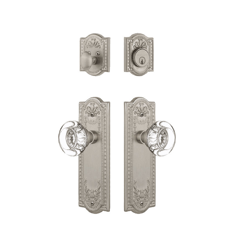 Ensemble d'entrée Nostalgic Warehouse Meadows avec poignée ronde en cristal transparent, Nickel satiné, 2.375