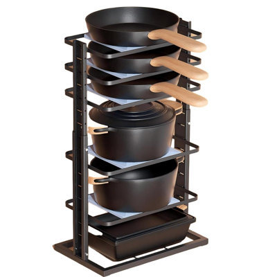 6-Tier Heavy Duty Adjustable Pan Pot Organizers Inside Cabinet,Black