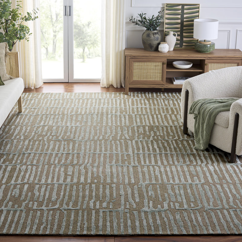 Soho touffeté à la main en viscose 184; Tapis abstrait en laine vert / brun, Rectangle 8 pi x 10 pi