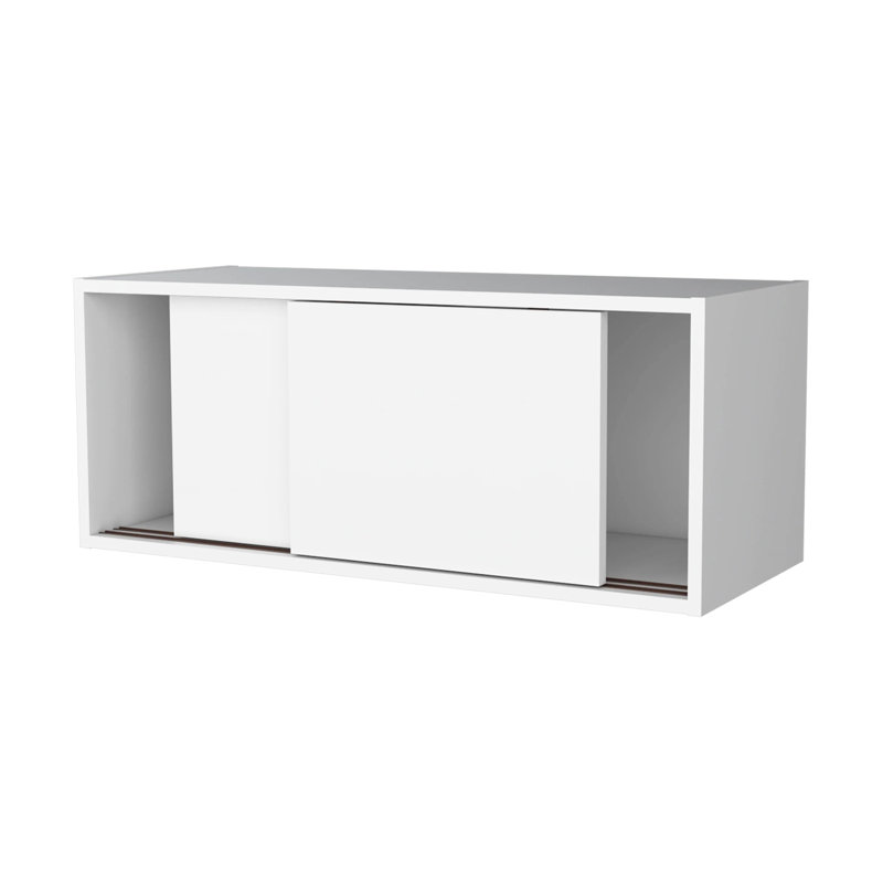 Armoire flottante blanche de style moderne avec porte coulissante - Améliore l'espace de bureau et d'étude pour plus de fonctionnalité et d'organisation