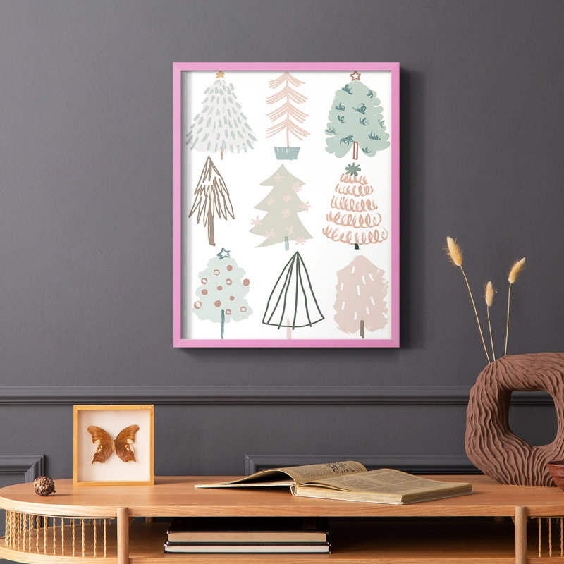 Carnet de croquis de Noël I, reproduction encadrée - bois massif, Rose, H 10 po x l 8 po