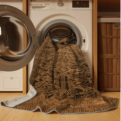 Machine Washable Art Deco Brown Area Rug