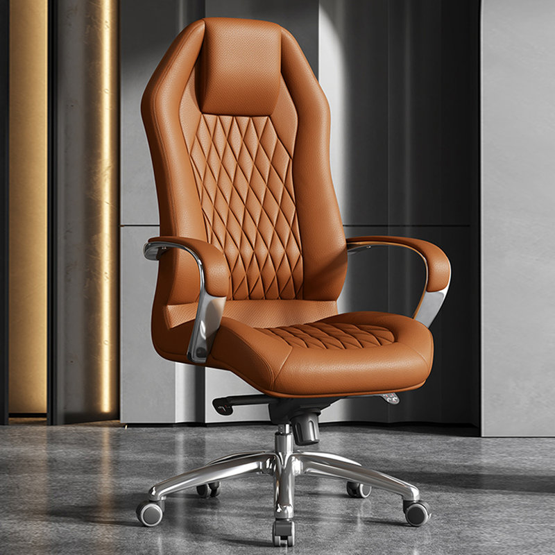Fauteuil de bureau orange + argenté réglable en cuir véritable + similicuir + alliage d'aluminium