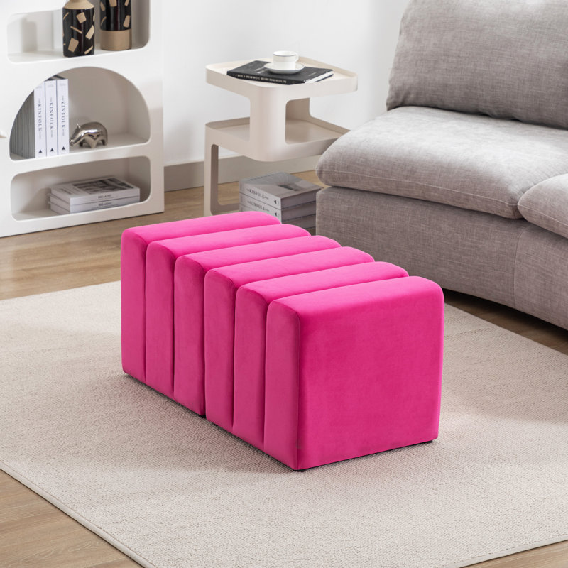 Lamart 18.1" Wide Tufted Square Cube Ottoman, Fuchsia Velvet